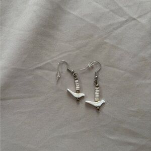 Elegant White and Gold Bird Earrings